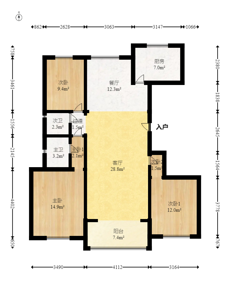 亚洲豪苑北区 3室2厅2卫 219.0万 亚洲豪苑北区 3室2厅2卫 219.0万户型图