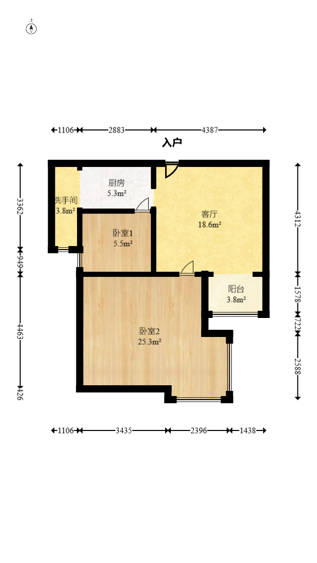 锦绣世纪  1室1厅1卫    55.0万室内图1