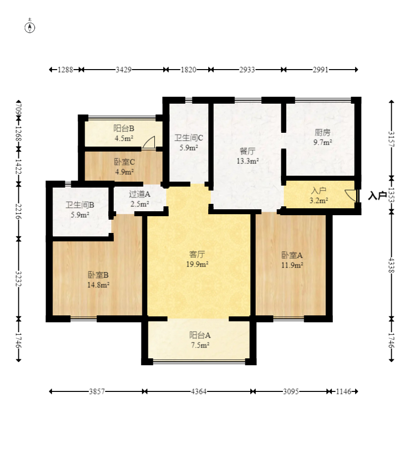 中建嘉和城  3室2厅2卫   106.00万室内图1