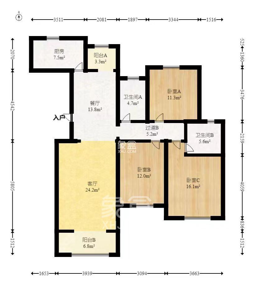 丽发新城  3室2厅2卫   2300.00元/月室内图1