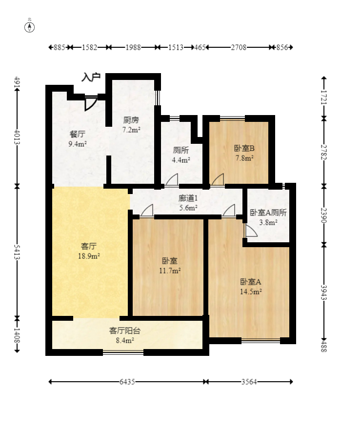 映客龙湖璟翠公馆（映客龙湖璟翠中心）  3室2厅2卫    127.0万室内图1