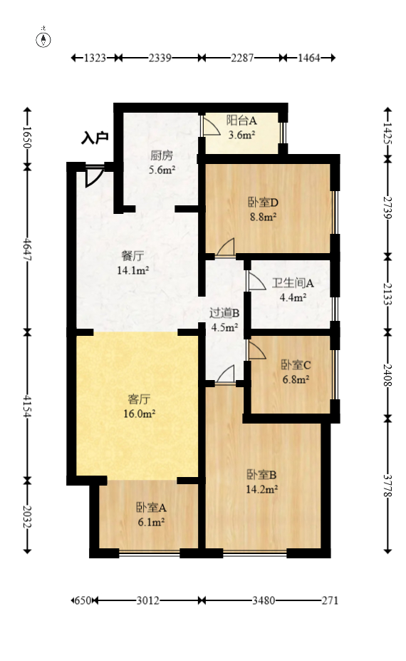 长房半岛蓝湾（观山月）  3室2厅1卫   69.00万室内图1