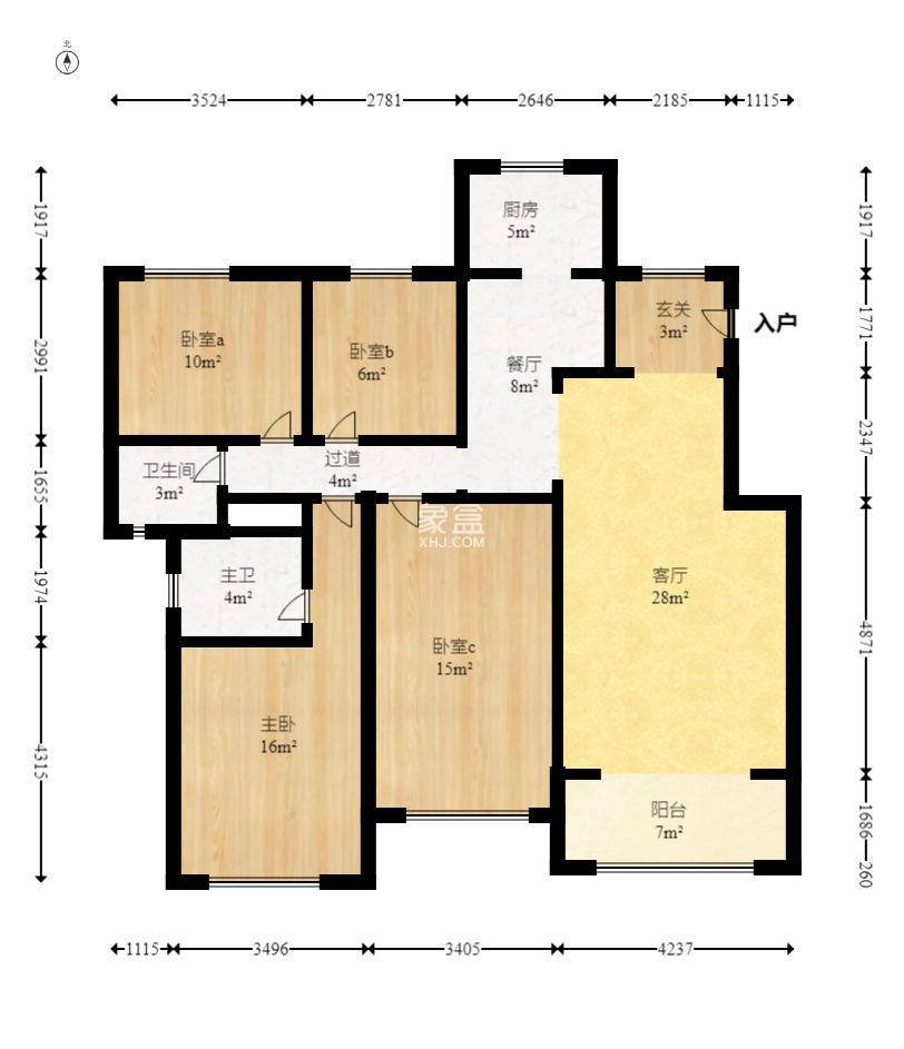 美的翰城  4室2厅2卫   2700.00元/月户型图