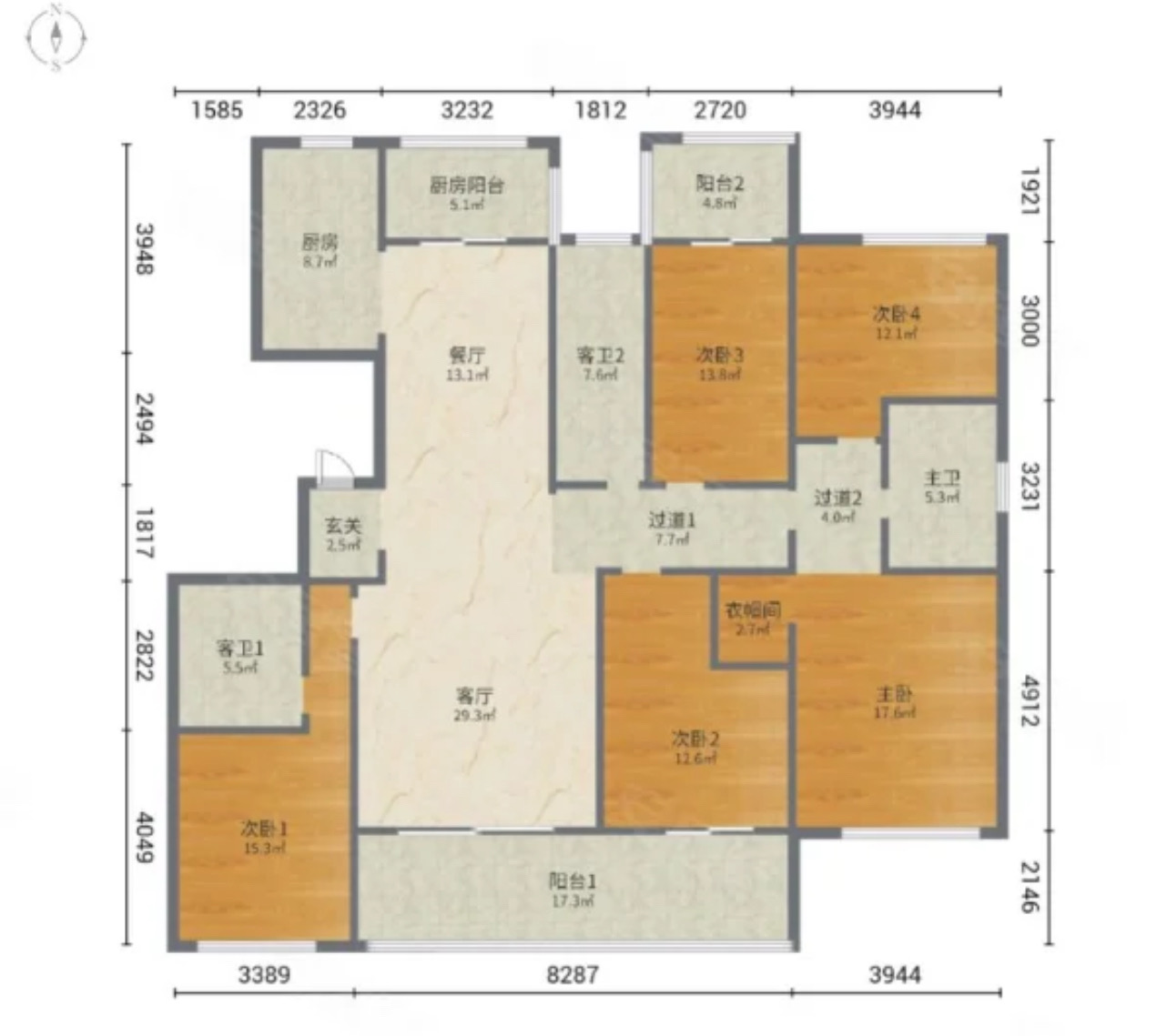 长沙美的梧桐庄园  4室2厅3卫   2500.00元/月户型图
