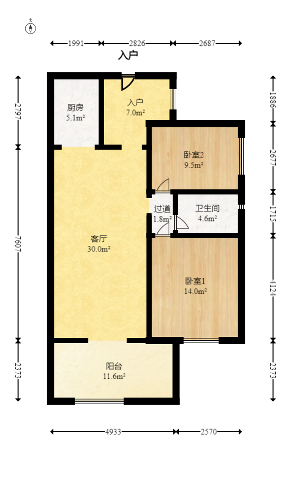 时代倾城一期  2室2厅1卫   84.00万室内图1
