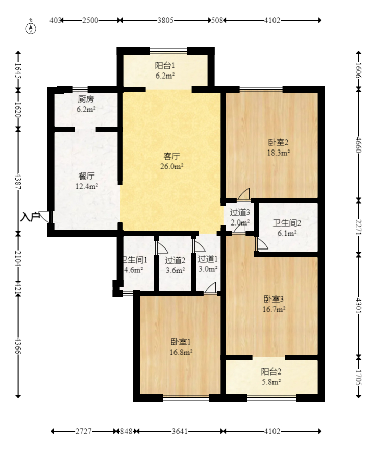 长高圆梦佳苑  3室2厅2卫    130.0万室内图1