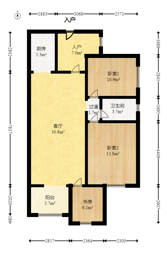 时代倾城一期  2室2厅1卫   64.50万室内图1
