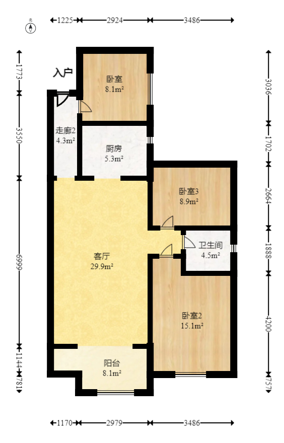 海德公园  3室2厅1卫   71.80万室内图1