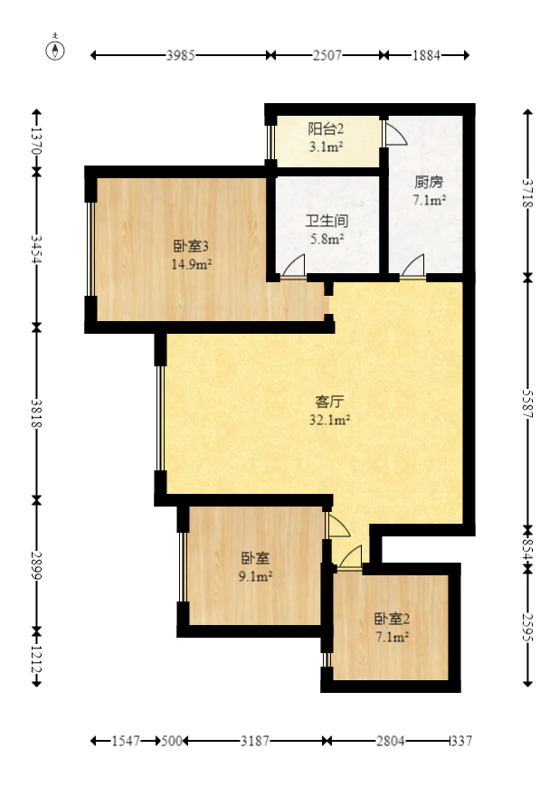 东方美地  3室2厅1卫   58.00万室内图1