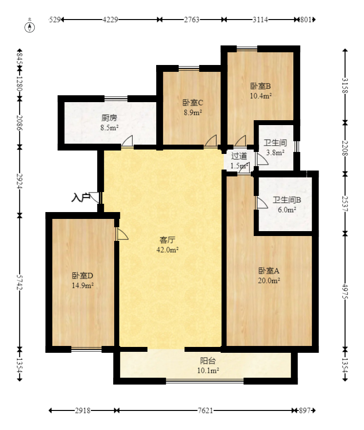 梅溪湖金茂府（金茂广场）（金茂览秀城）  4室2厅2卫   350.00万室内图1