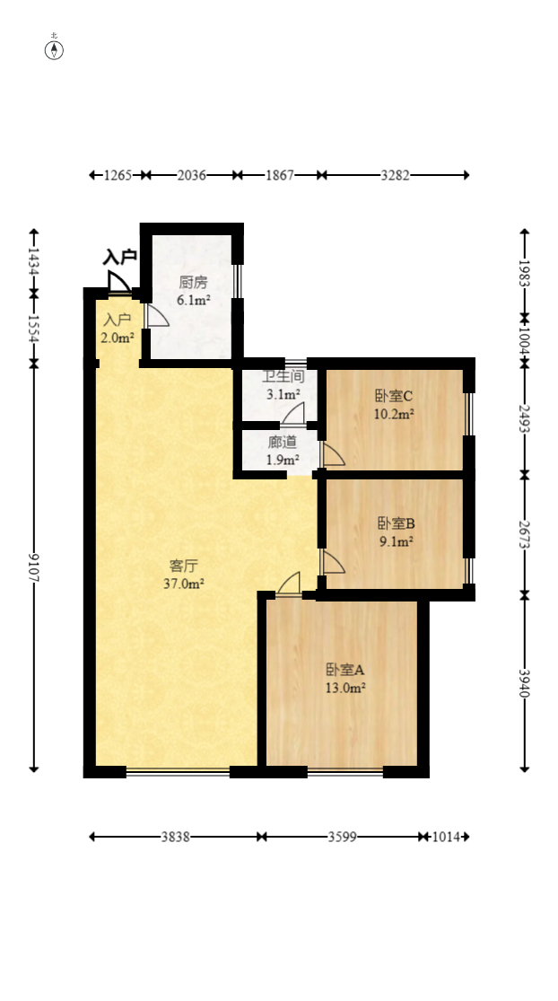 中海梅溪湖壹号 3室2厅1卫 112.00万 中海梅溪湖壹号 3室2厅1卫 112.00万户型图