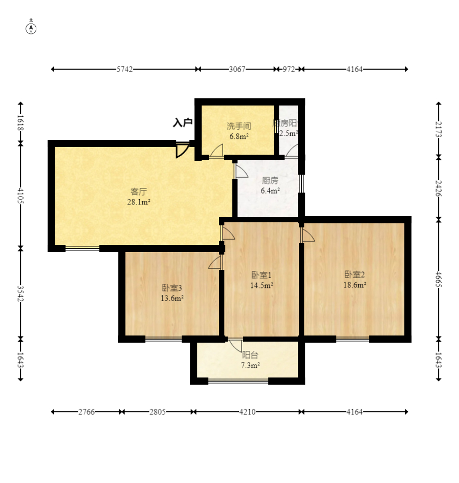 方正证券  3室1厅1卫    78.0万室内图1
