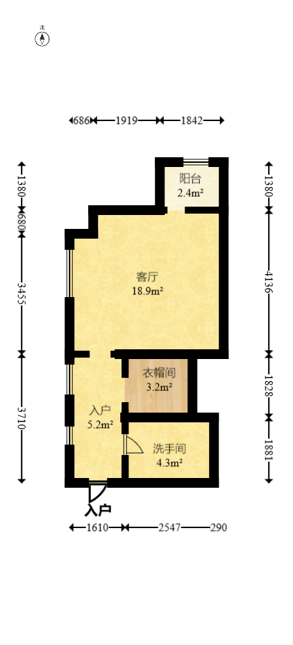 第六都（陆都小区）  1室1厅1卫   55.00万室内图1