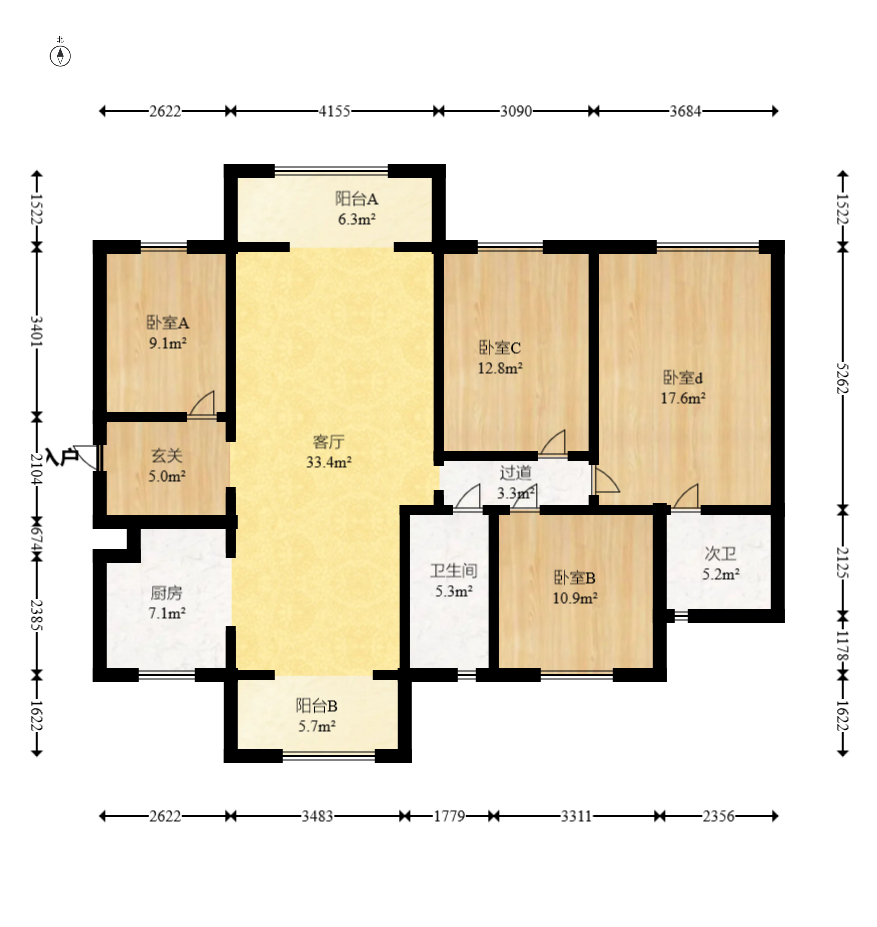 保利大都汇四期  4室2厅2卫    155.0万室内图1