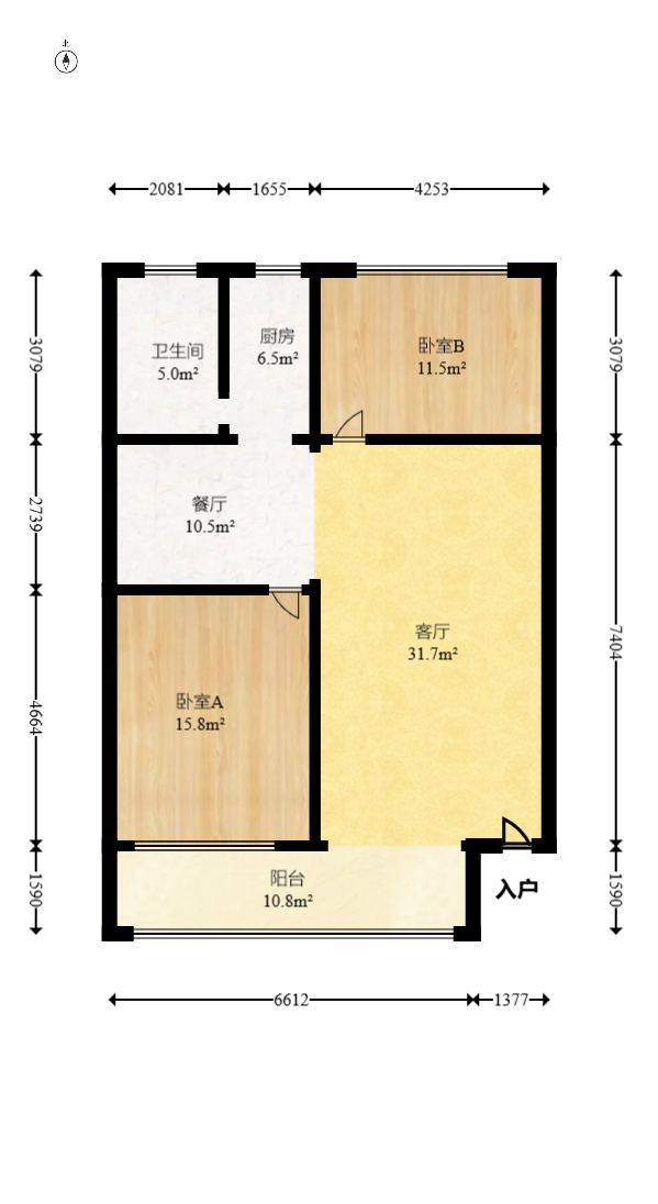 湘涂小区  2室1厅1卫   60.00万室内图1