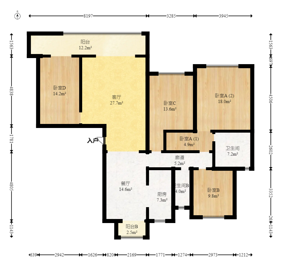 华润琨瑜府  4室2厅2卫   190.00万室内图1