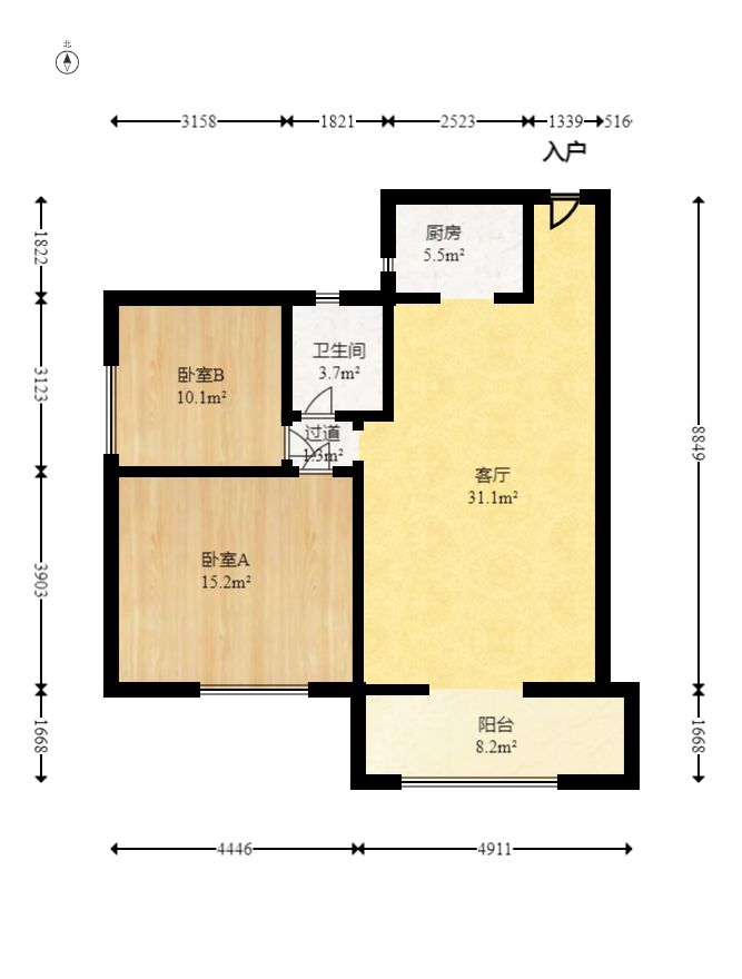 麓谷加州阳光  2室2厅1卫    64.5万室内图1
