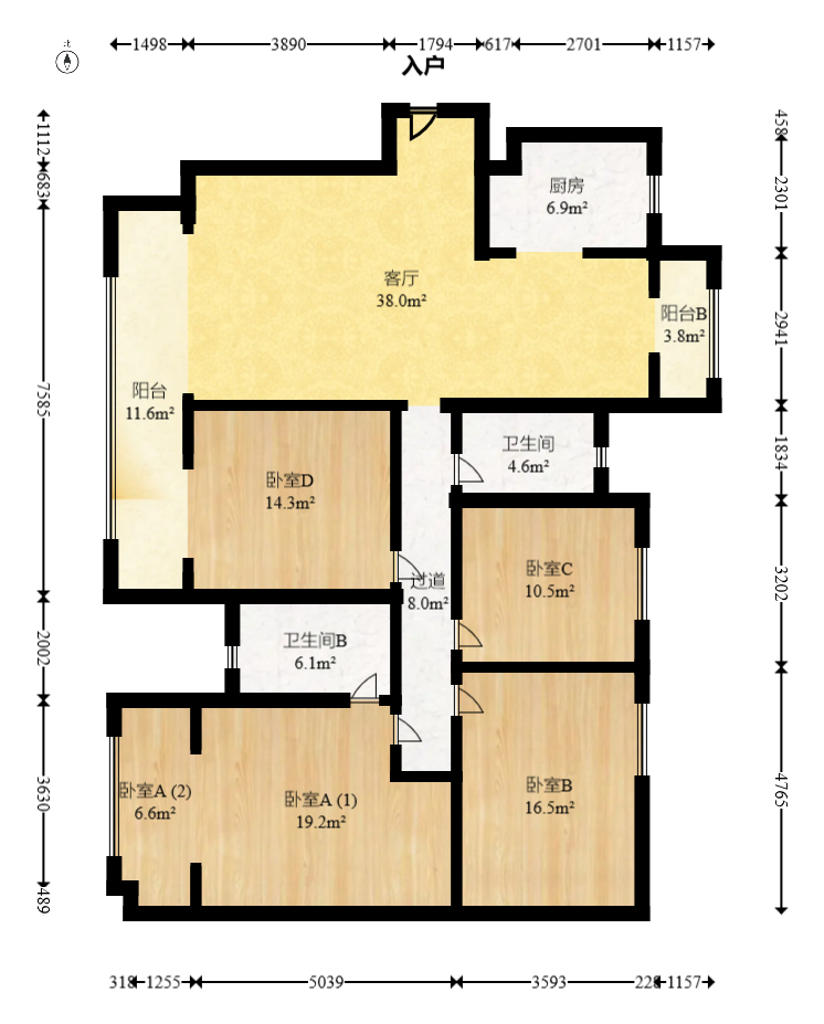 中建梅溪湖中心  3室2厅2卫   188.00万室内图1