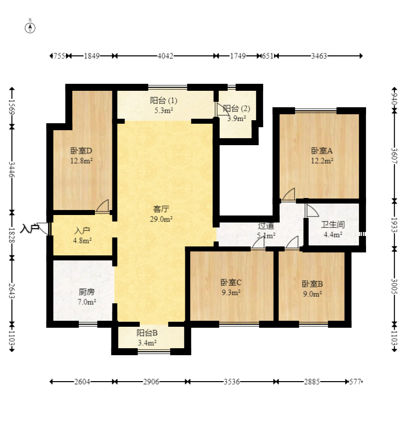 中建梅溪湖中心  4室2厅2卫   228.00万室内图1