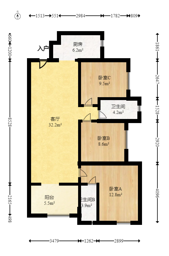万科里梅溪郡  3室2厅2卫   205.00万室内图1