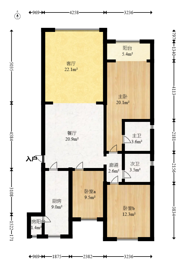 中海梅溪湖壹号  3室2厅1卫    176.0万室内图1