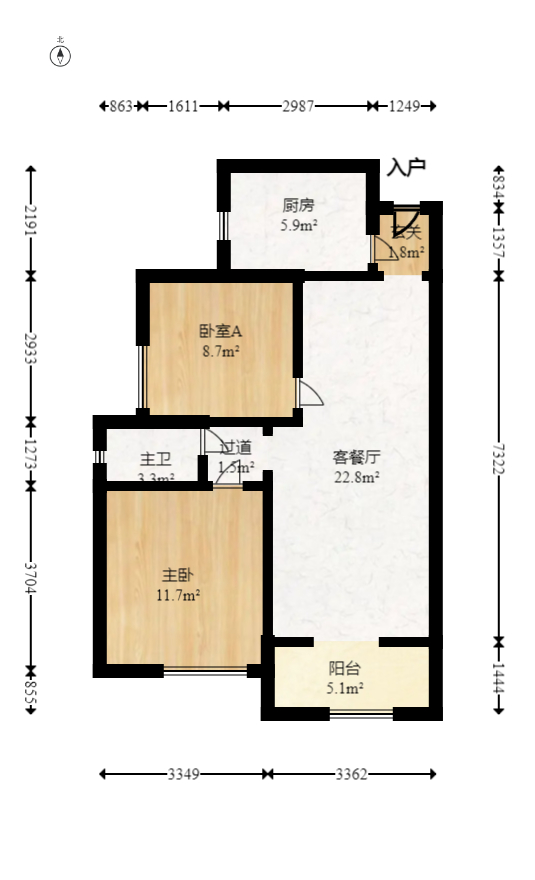 钰龙天下一期  2室2厅1卫   210.00万室内图1