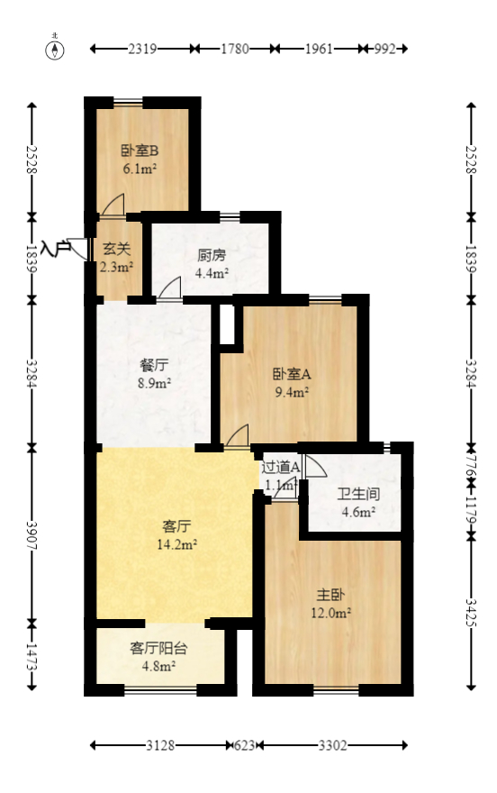 旭辉藏郡（藏郡、旭湘华府)  3室2厅1卫   261.00万室内图1