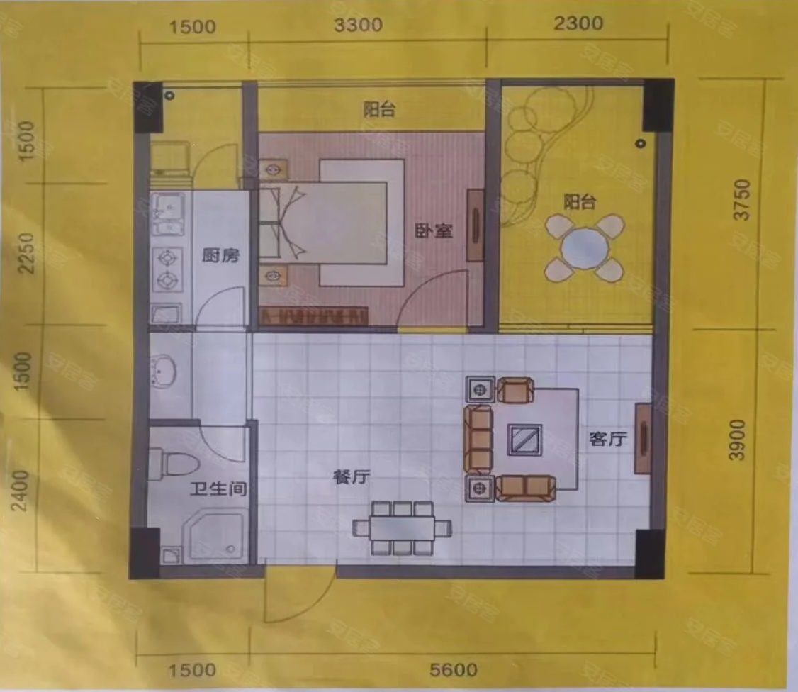 天悦和苑二期  3室2厅1卫   2400.00元/月户型图