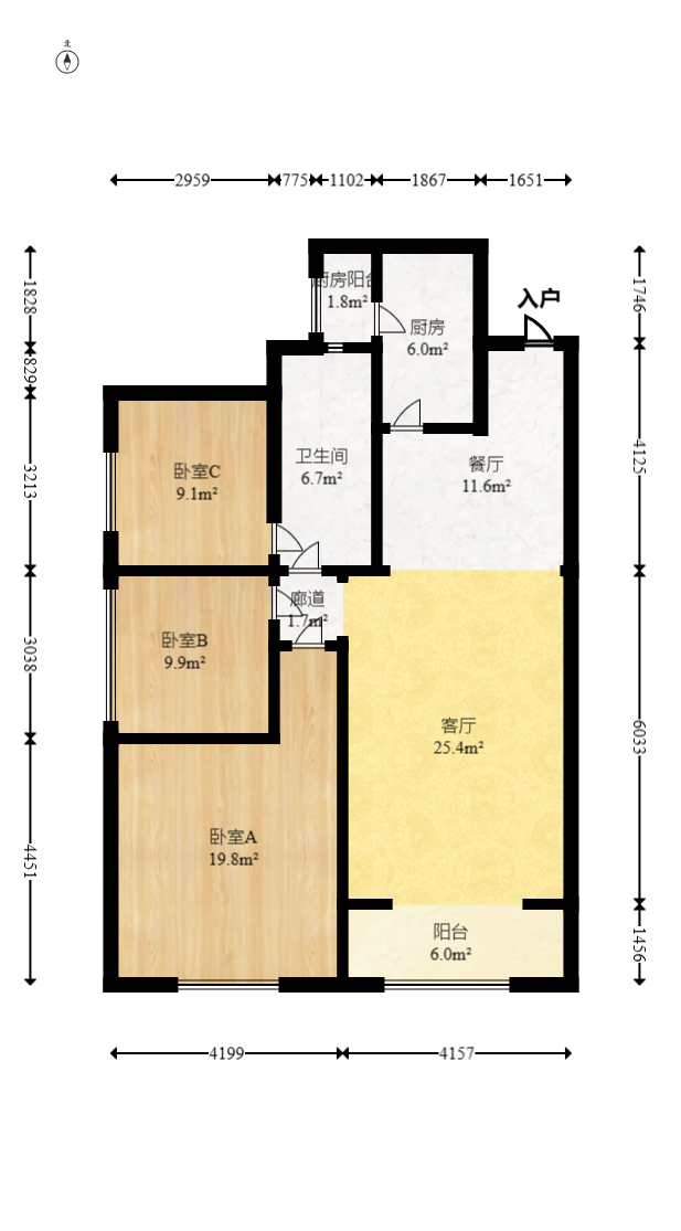 江山帝景哈佛  3室2厅1卫    109.9万室内图1
