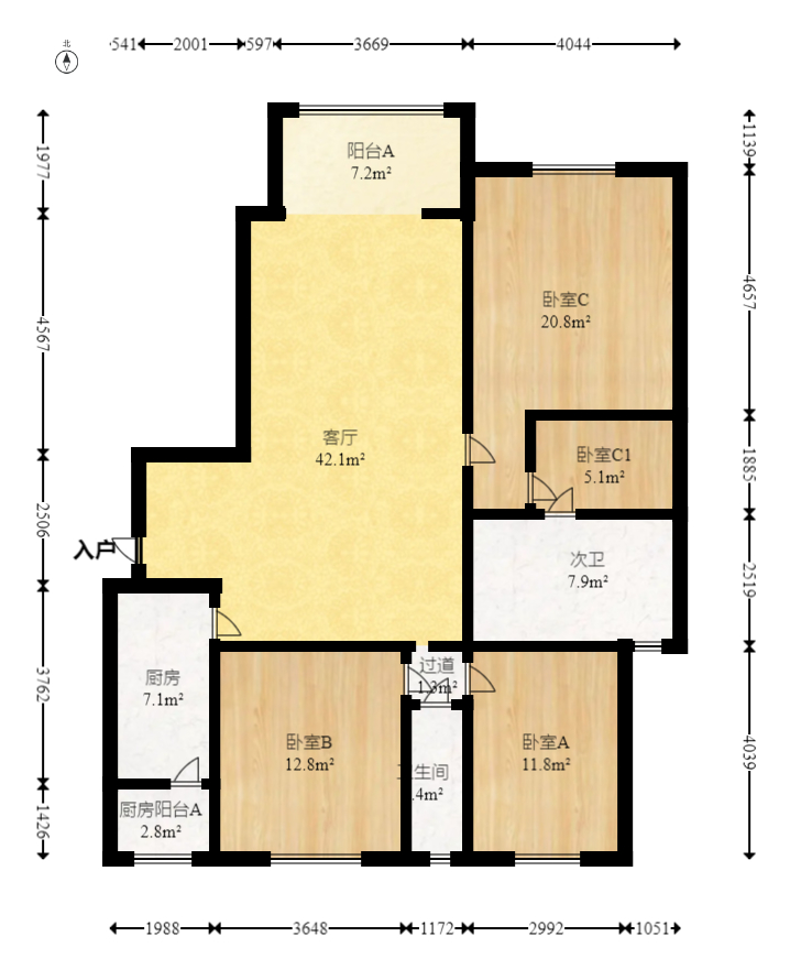 半山壹号  3室2厅2卫   160.00万室内图1