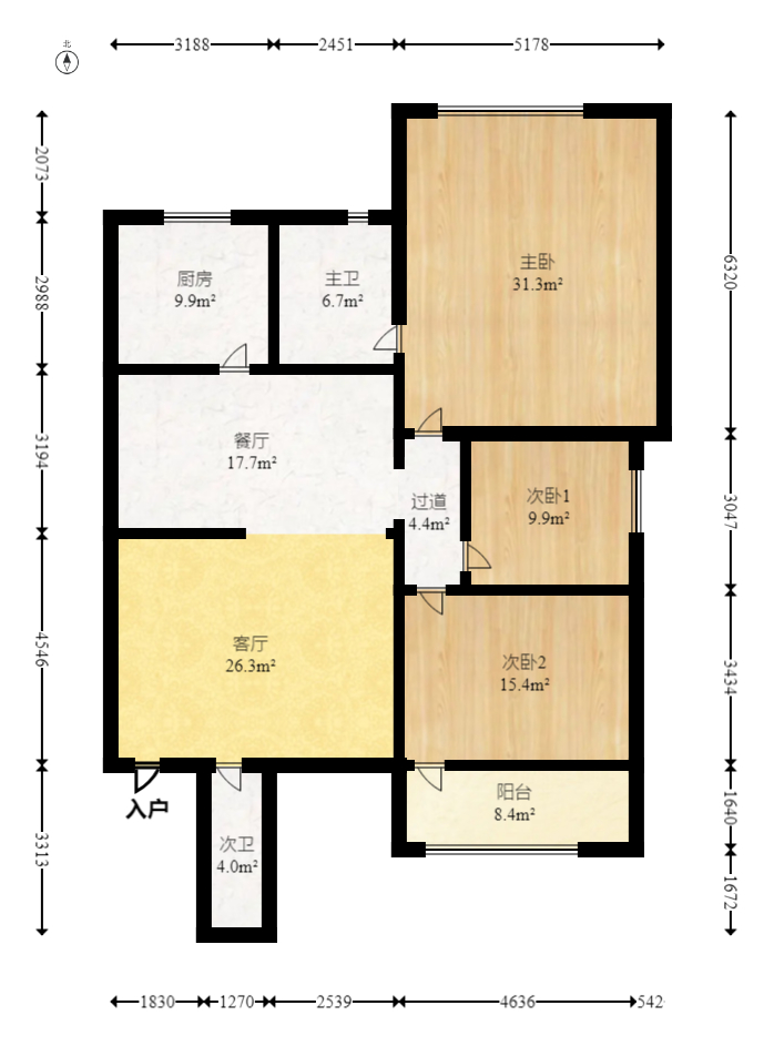 新开铺176号（环线拆迁指挥部）  3室2厅2卫   79.00万室内图1