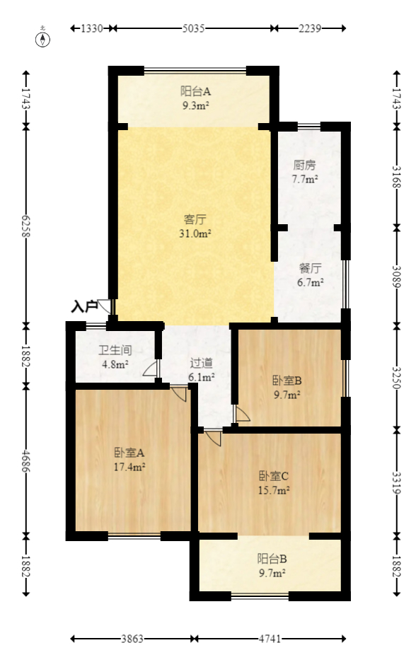 德邦新村  3室2厅2卫   71.00万室内图1