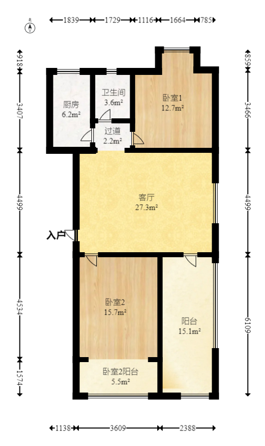 运通馨苑  3室2厅1卫   80.00万室内图1