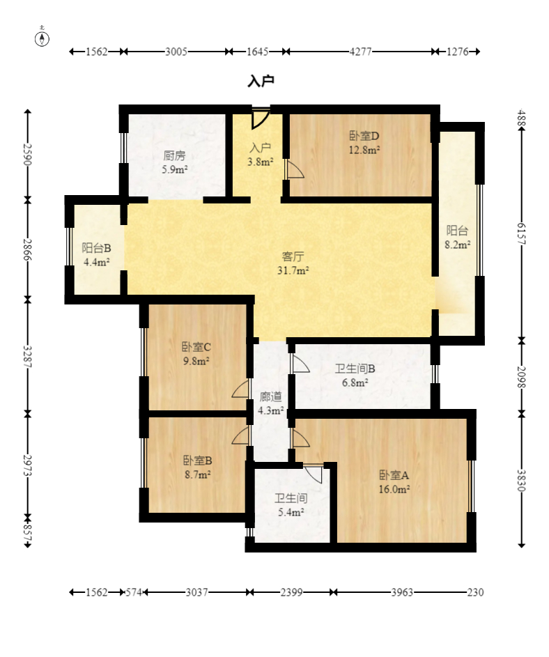 中建梅溪湖中心  4室2厅2卫   170.00万室内图1