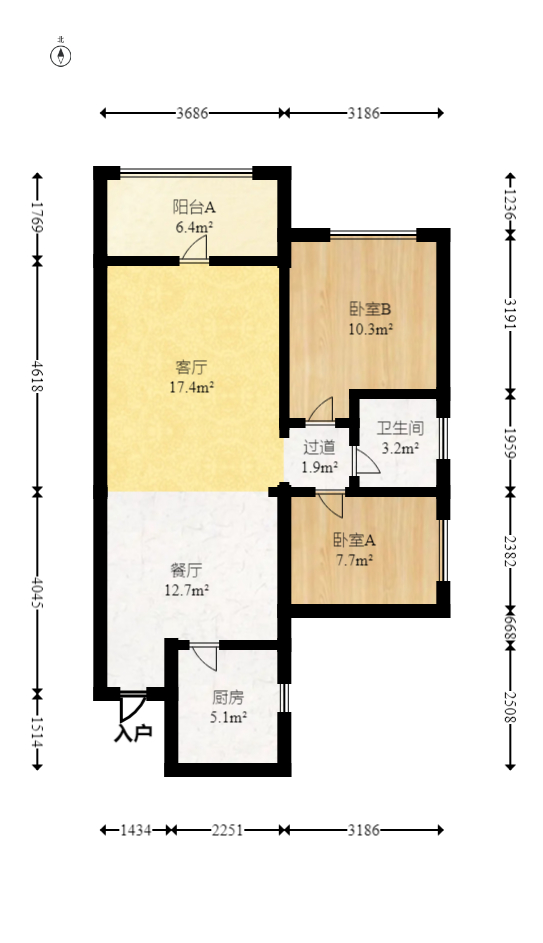 黎郡新宇康景园  2室2厅1卫    56.43万室内图1
