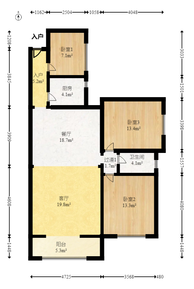 山与墅  3室2厅1卫   89.00万室内图1