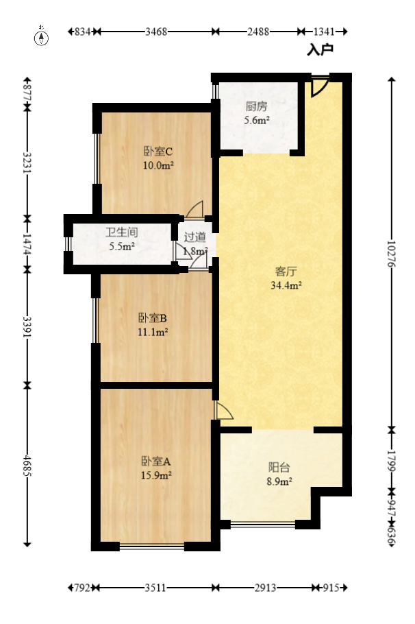 达美D6区  3室2厅1卫   108.00万室内图1