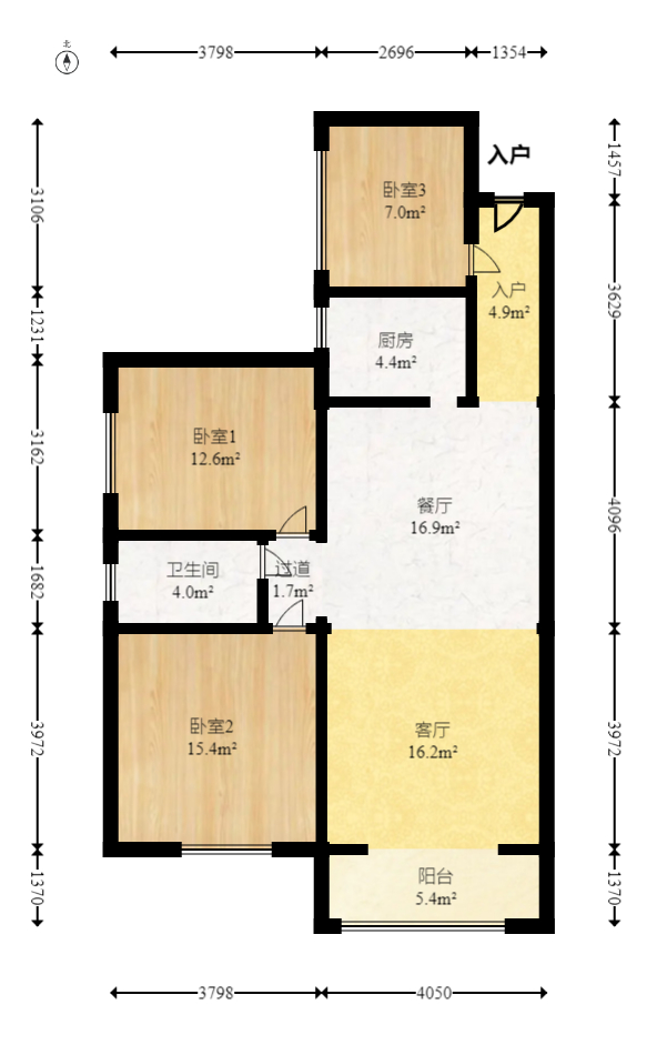 山与墅  3室2厅1卫   88.00万室内图1