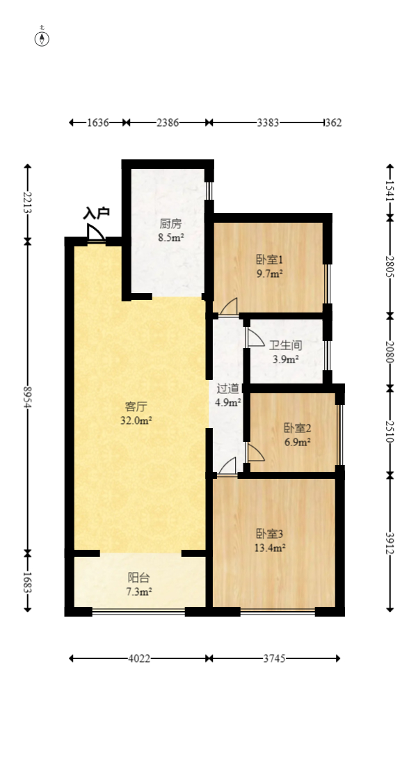 名家翡翠花园 3室2厅1卫 85.0万 名家翡翠花园 3室2厅1卫 85.0万户型图