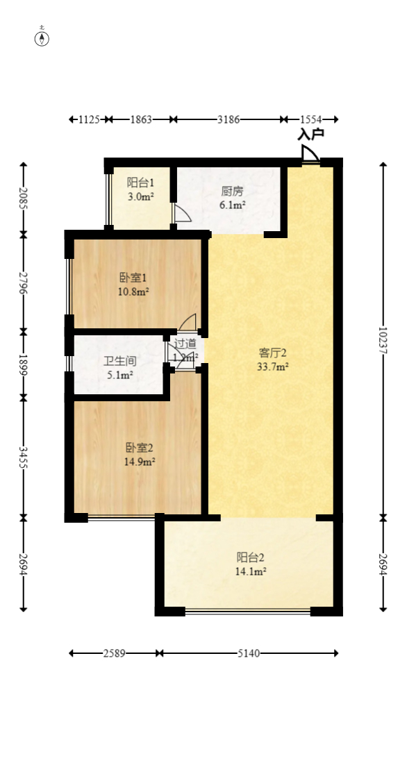 时代倾城三期  2室2厅1卫   68.00万室内图1