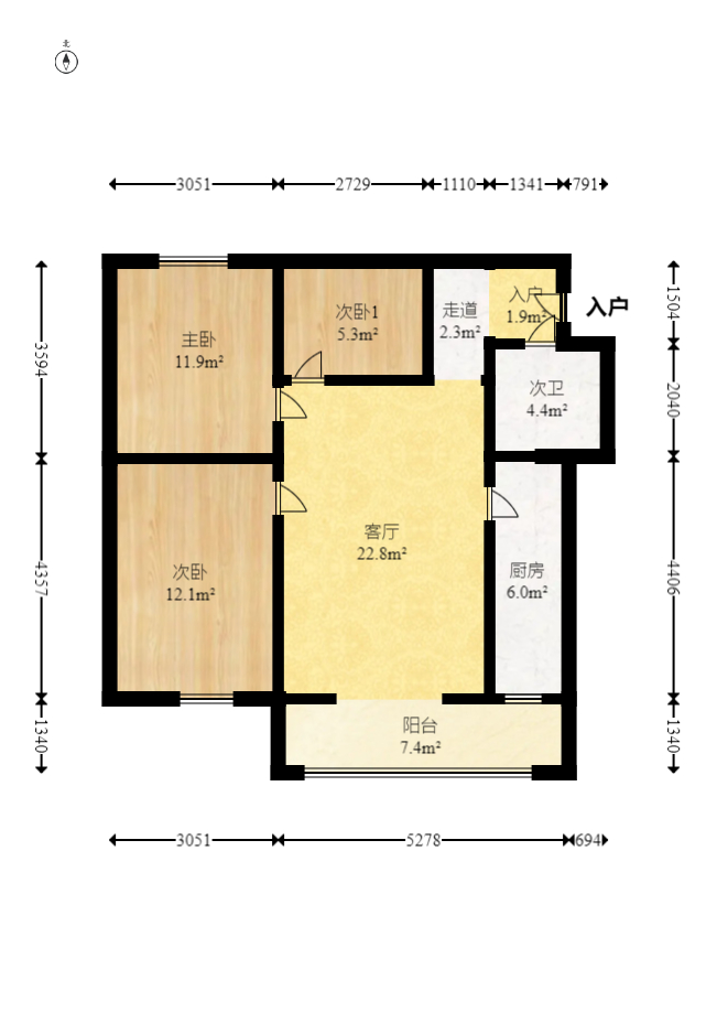 电力明园 3室2厅1卫 120.0万 电力明园 3室2厅1卫 120.0万户型图