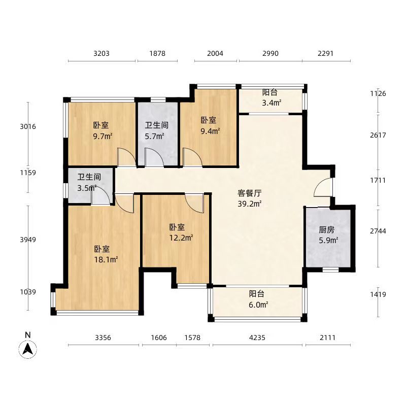 东部美的城  4室2厅1卫   92.00万室内图