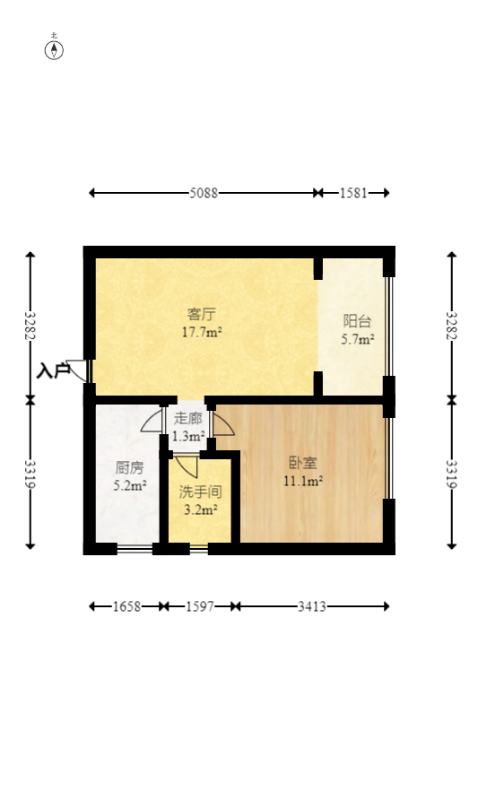 上海城小区  1室1厅1卫   44.80万室内图1