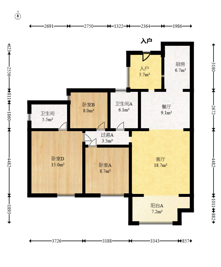 西湖鸿运佳苑 3室2厅2卫 85.0万 西湖鸿运佳苑 3室2厅2卫 85.0万户型图