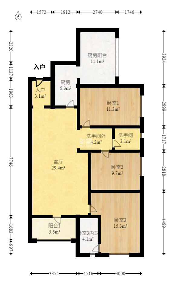 雨花公馆(紫苔名苑)  3室2厅1卫    123.98万室内图1