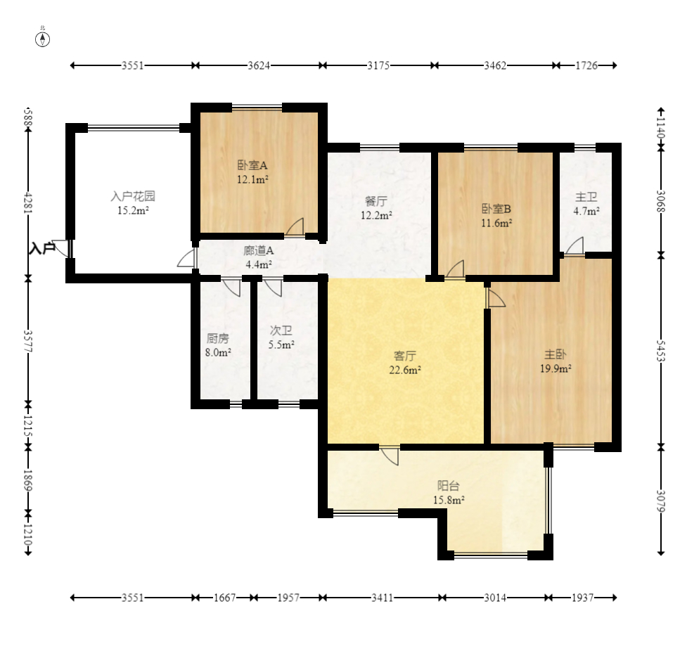 江山帝景雅典  4室2厅2卫    154.99万室内图1