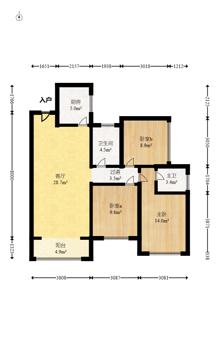 榮盛岳麓峰景  3室2廳1衛(wèi)    62.8萬室內圖1