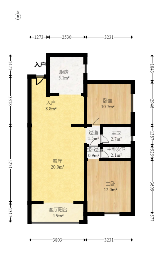 恒广国际景园  2室2厅1卫   68.00万室内图1