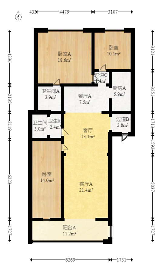 金蕾苑  3室2厅2卫   86.00万室内图1