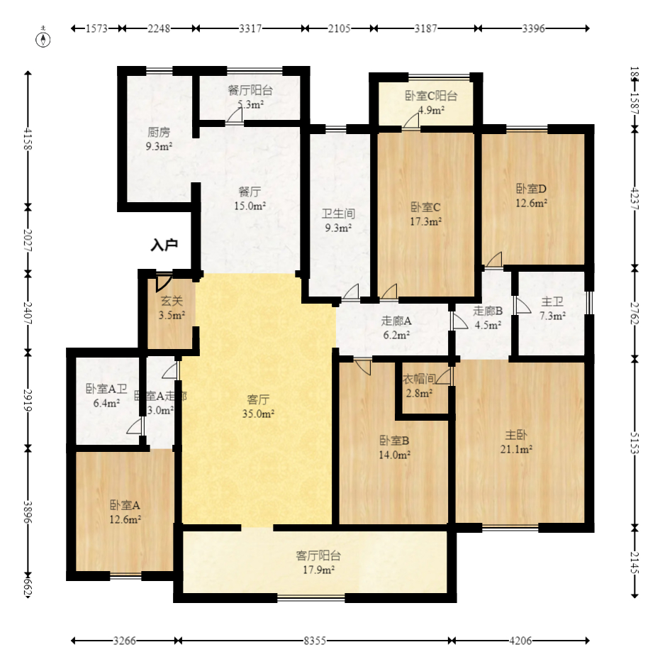 长沙美的梧桐庄园  5室2厅3卫    240.0万室内图1